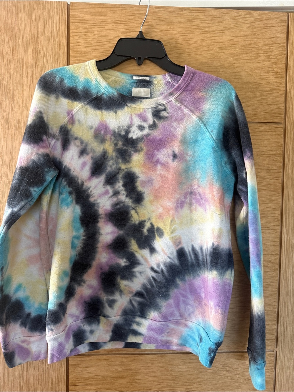 MOTHER Tie-Dye Crewneck in Teal, Purple, Yellow, Black